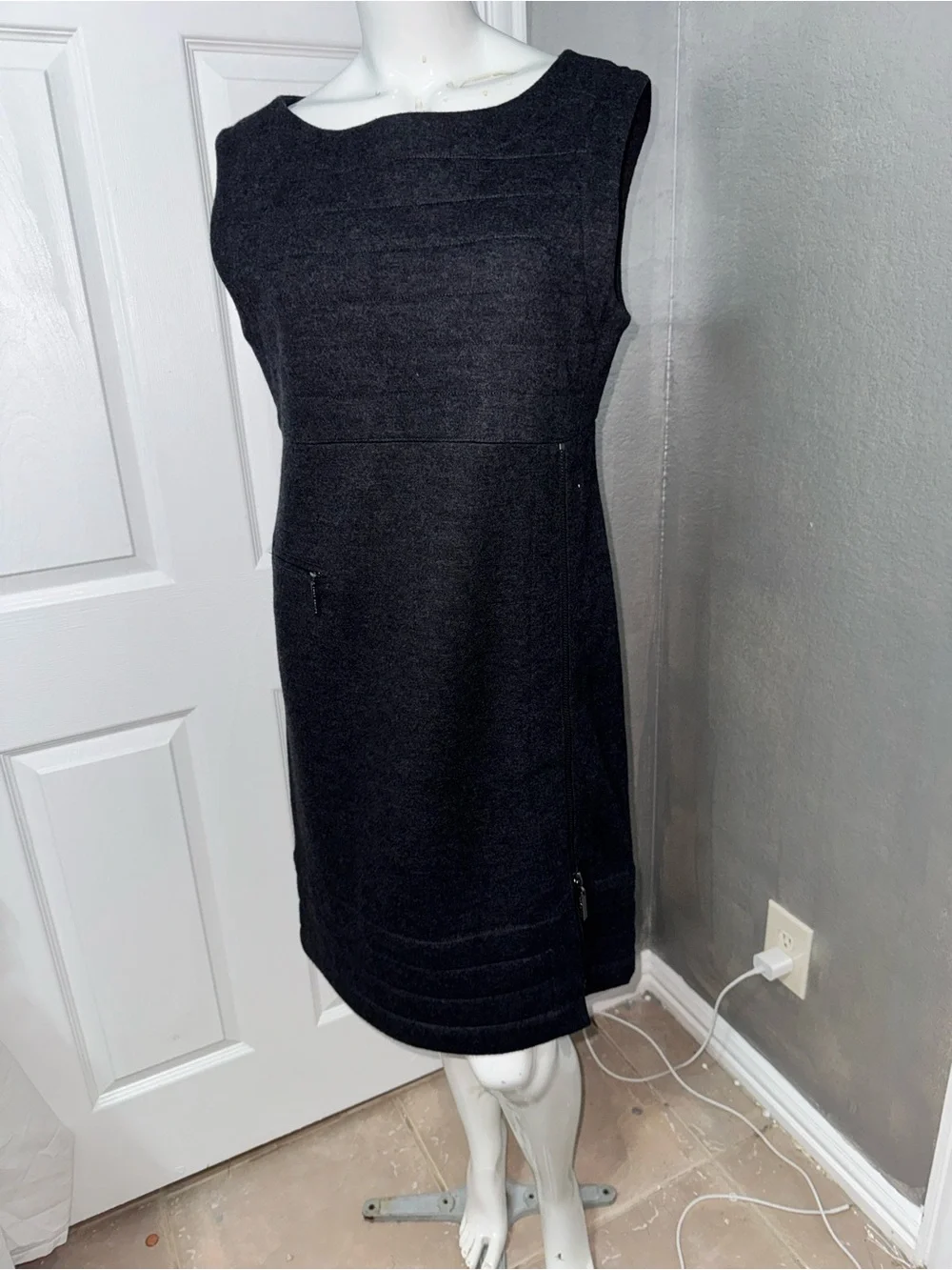 Tory Burch Reign Charcoal Gray Sleeveless Sheath Dress